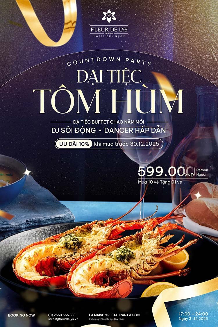 THƯỞNG VỊ ĐẠI TIỆC BUFFET TÔM HÙM 2026 TẠI FLEUR DE LYS QUY NHƠN dai-tiec-Buffet-tom-hum-01