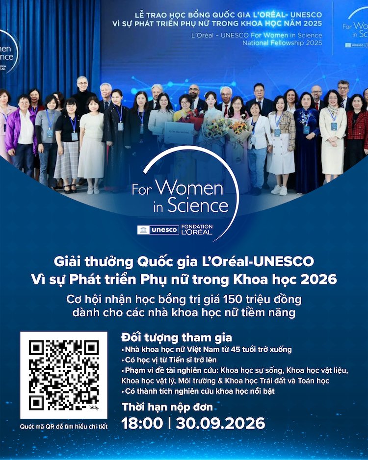 GIẢI THƯỞNG KHOA HỌC L’OREAL – UNESCO 2026 CHÍNH THỨC KHỞI ĐỘNG giai-thuong-khoa-hoc1